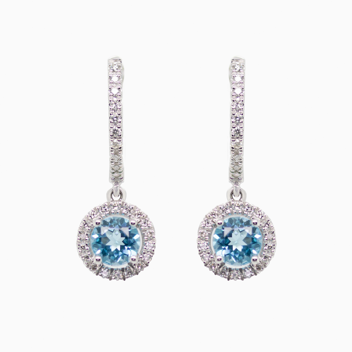 Natural London Blue Topaz and Diamond Dangle Earrings, 14k White Gold