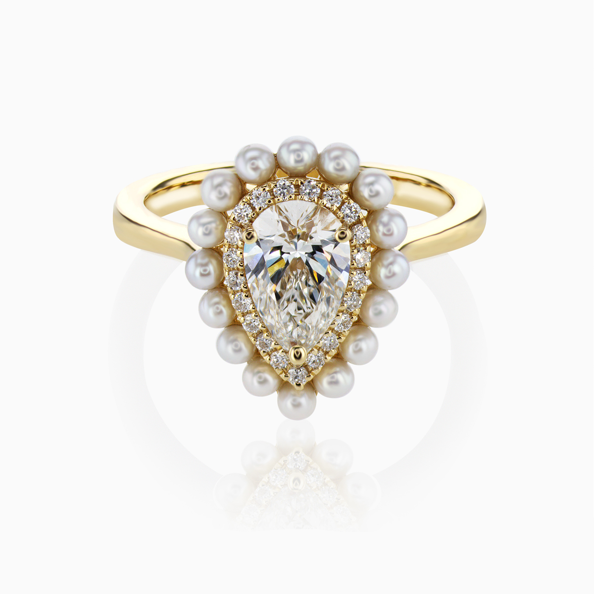 1.07ct Lab-Grown Diamond & Pearl Halo Engagement Ring in 18k Yellow Gold