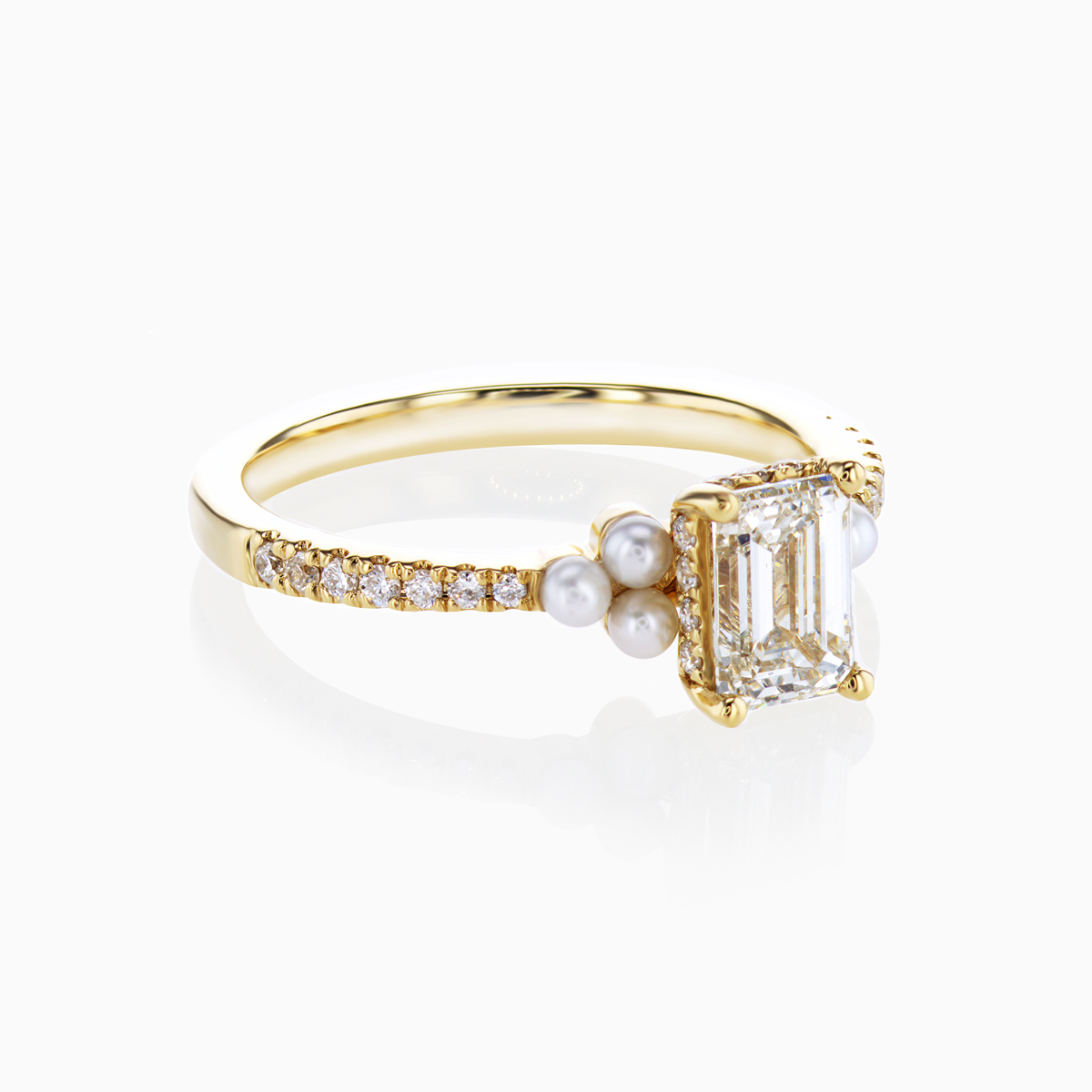 Pearl Accented Lab-grown Diamond Engagement Ring,18k Yellow Gold