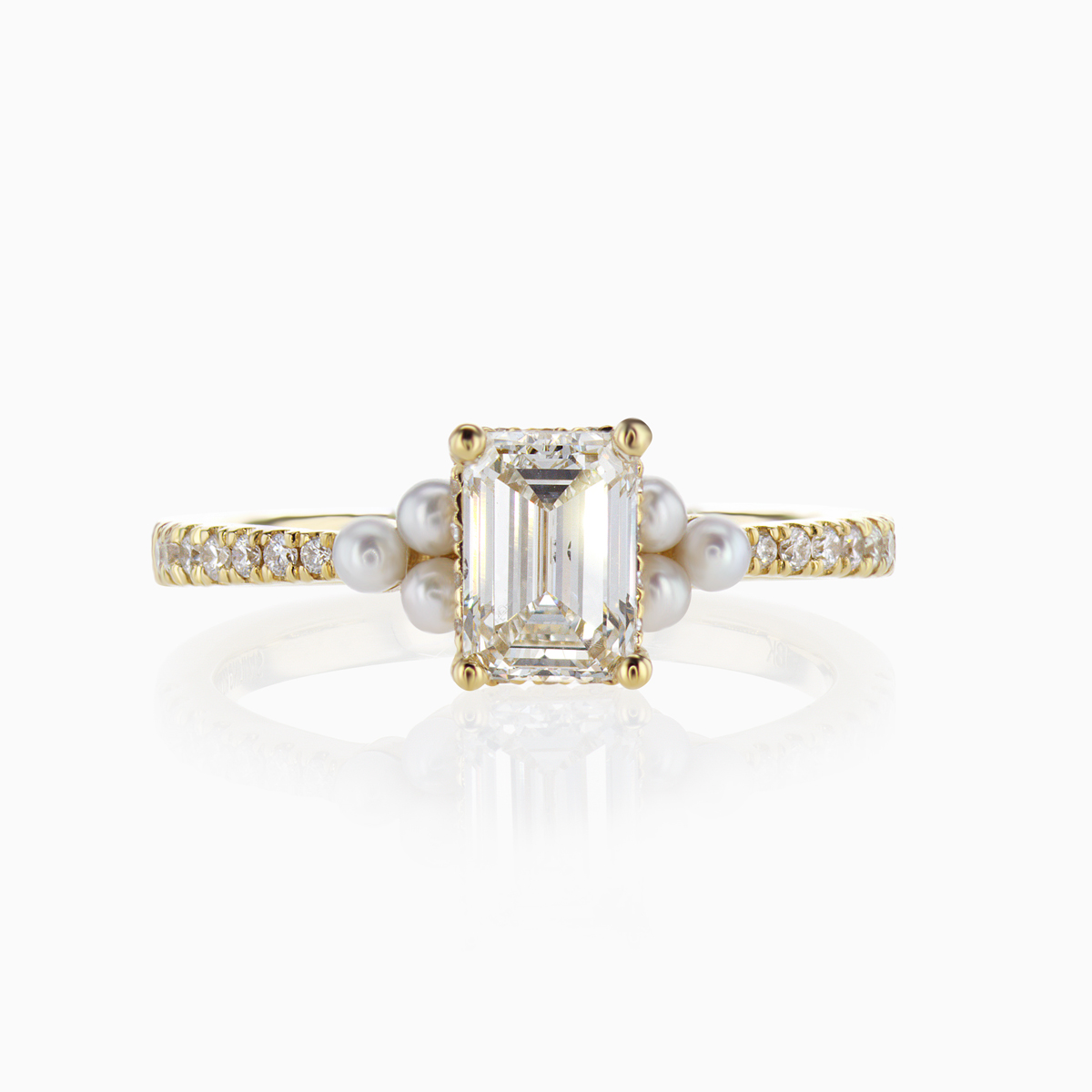Pearl Accented Lab-grown Diamond Engagement Ring,18k Yellow Gold