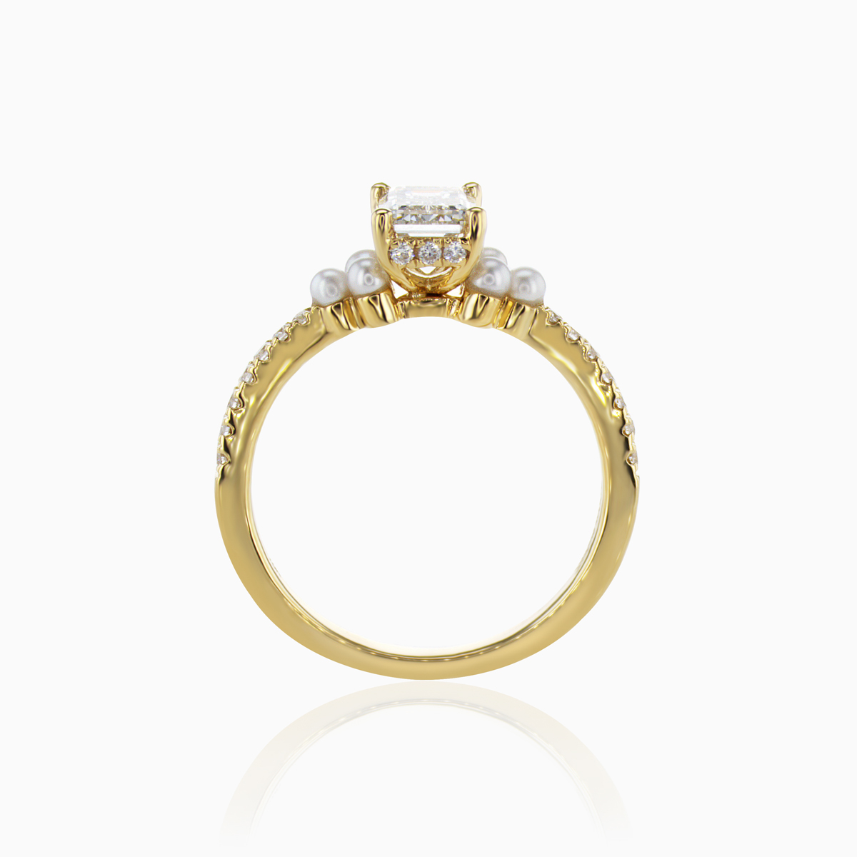 Pearl Accented Lab-grown Diamond Engagement Ring,18k Yellow Gold