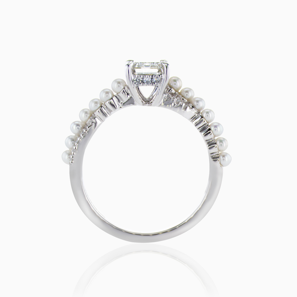 18k White Gold Twist Engagement Ring with  Lab-Grown Diamond & Pearl Accent