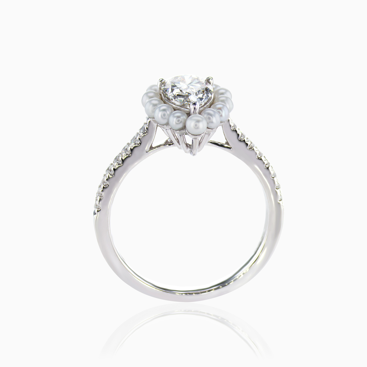 1.03ct Lab-Grown Diamond & Pearl Halo Engagement Ring in 18k White Gold