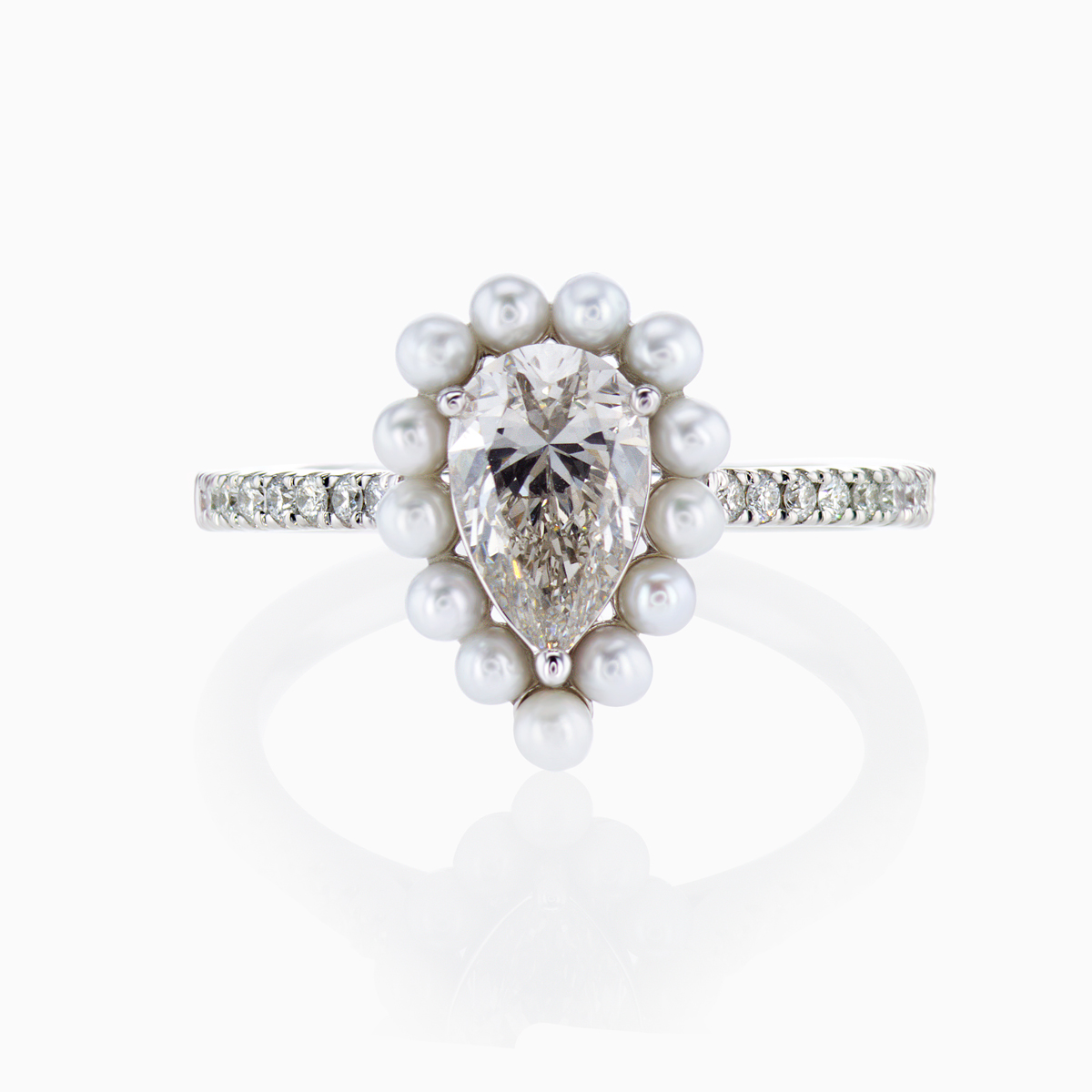 1.03ct Lab-Grown Diamond & Pearl Halo Engagement Ring in 18k White Gold