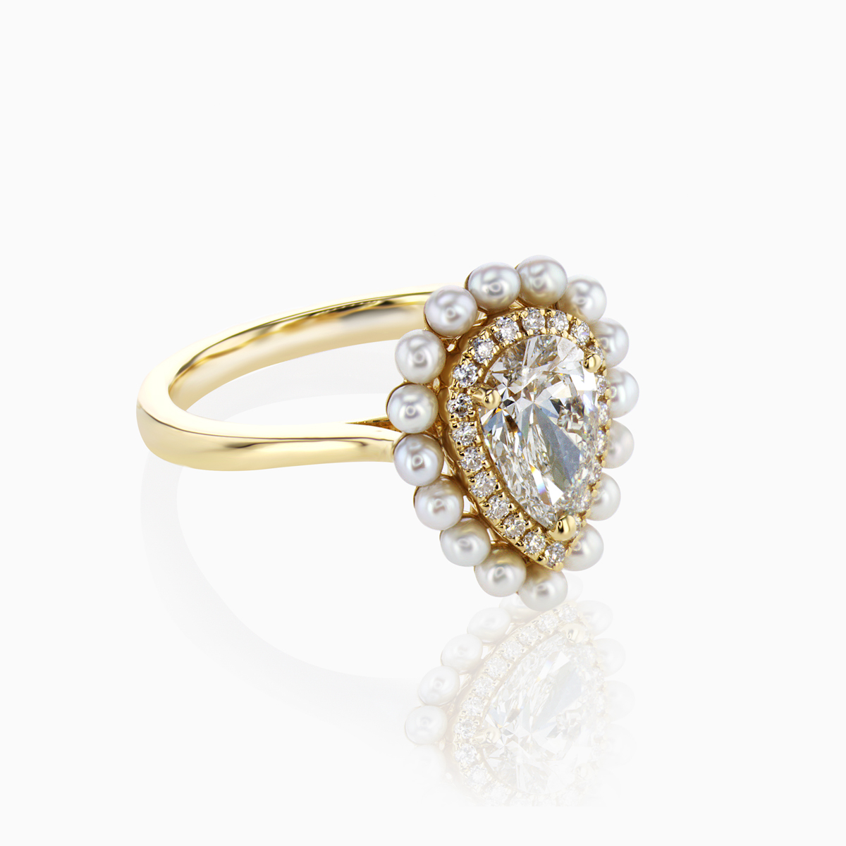 1.07ct Lab-Grown Diamond & Pearl Halo Engagement Ring in 18k Yellow Gold