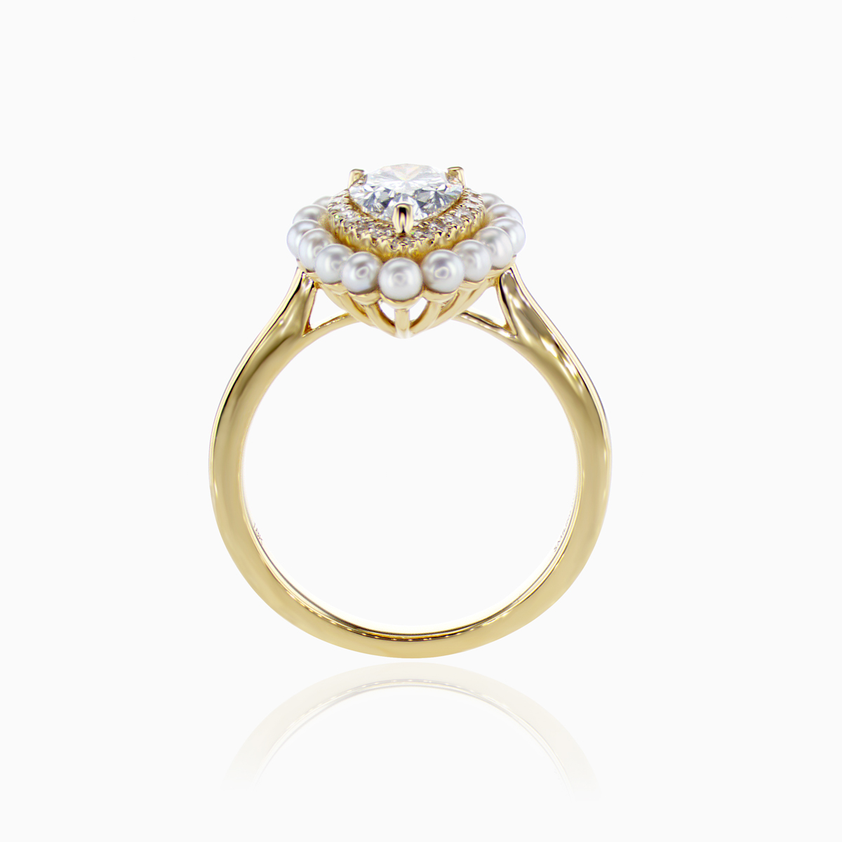 1.07ct Lab-Grown Diamond & Pearl Halo Engagement Ring in 18k Yellow Gold