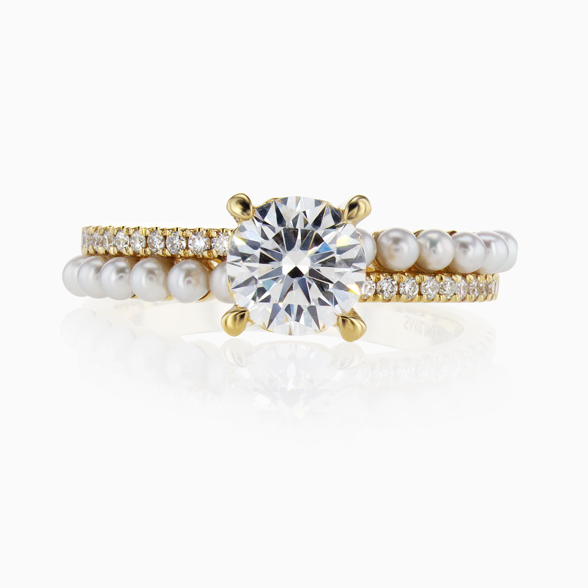 1.07carat Lab-Grown Diamond & Pearl Double Row Ring in 18k White Gold