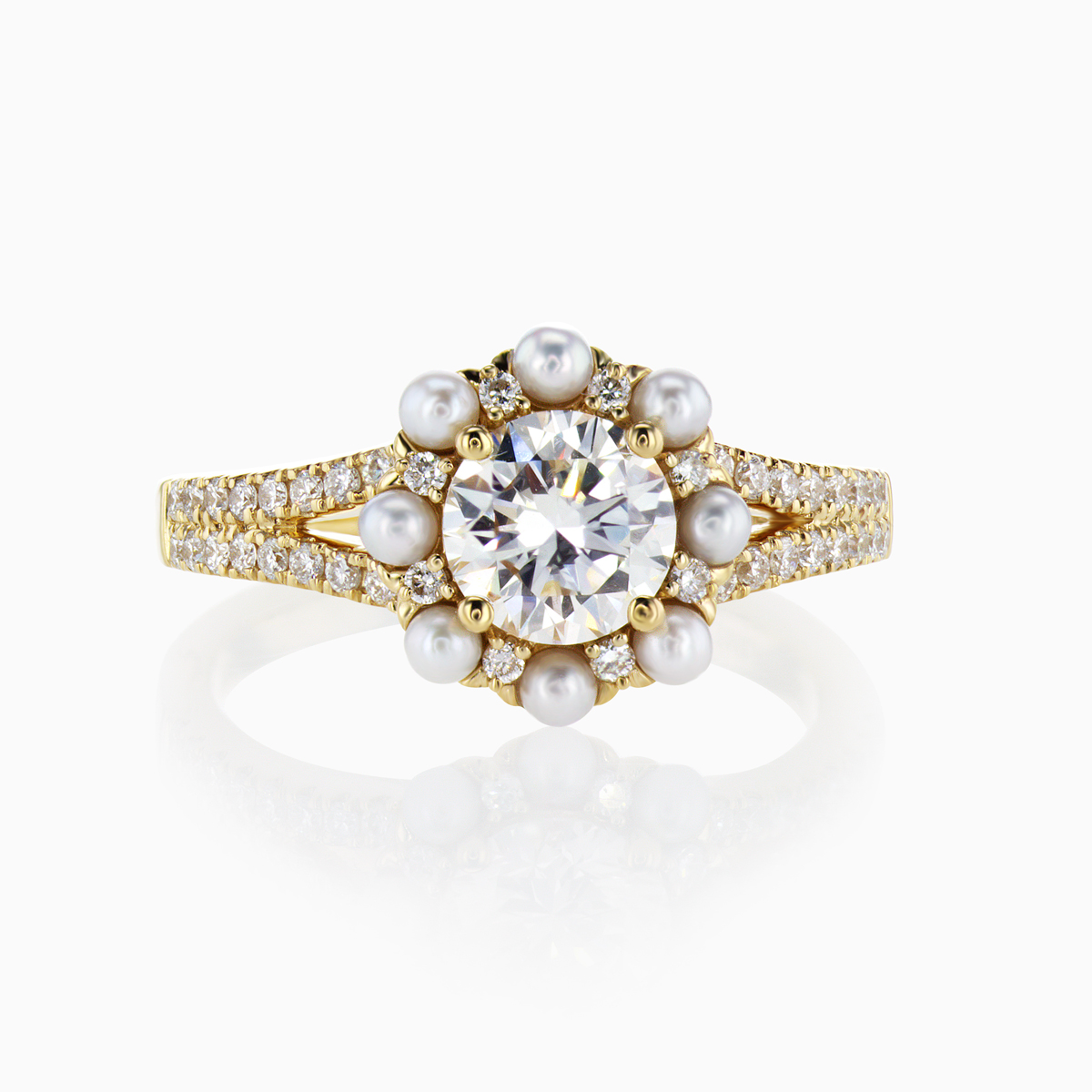 1.00-carat Lab-Grown Diamond Floral Halo Engagement Ring, 18k Yellow Gold