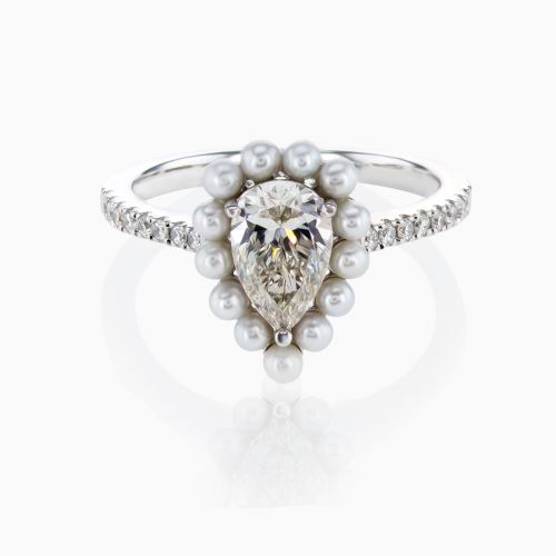 1.03ct Lab-Grown Diamond & Pearl Halo Engagement Ring in 18k White Gold