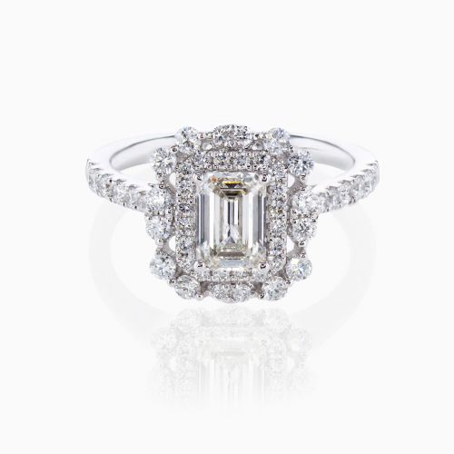 1.06ct Lab-Grown Diamond Double Halo Engagement Ring,14k White Gold