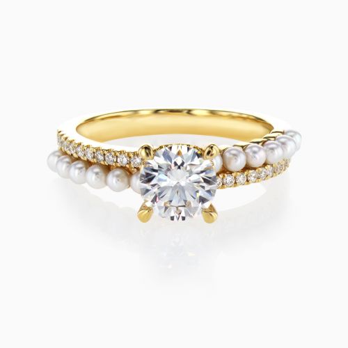 1.07carat Lab-Grown Diamond & Pearl Double Row Ring in 18k White Gold
