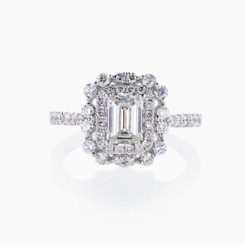 1.06ct Lab-Grown Diamond Double Halo Engagement Ring,14k White Gold