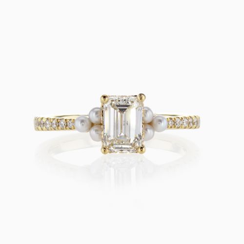 Pearl Accented Lab-grown Diamond Engagement Ring,18k Yellow Gold