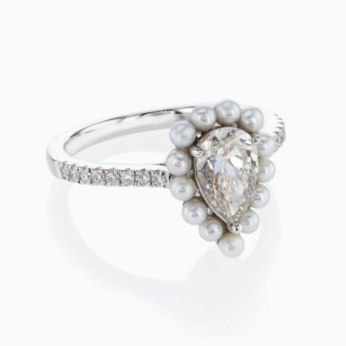 1.03ct Lab-Grown Diamond & Pearl Halo Engagement Ring in 18k White Gold