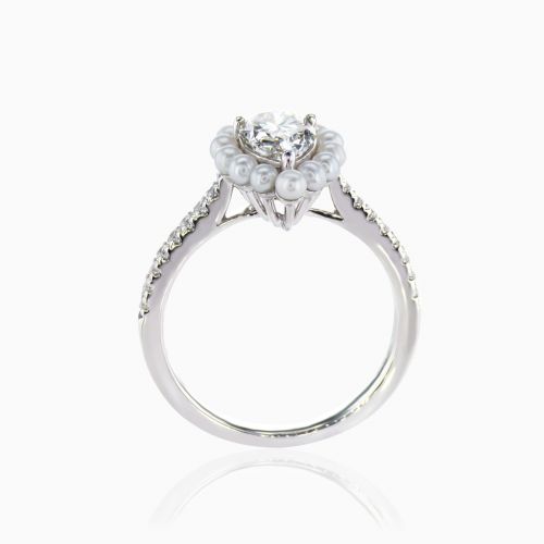 1.03ct Lab-Grown Diamond & Pearl Halo Engagement Ring in 18k White Gold