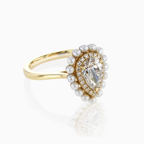 1.07ct Lab-Grown Diamond & Pearl Halo Engagement Ring in 18k Yellow Gold