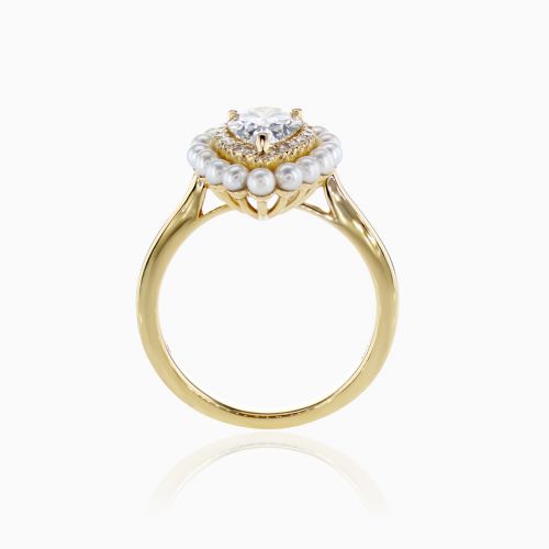 1.07ct Lab-Grown Diamond & Pearl Halo Engagement Ring in 18k Yellow Gold