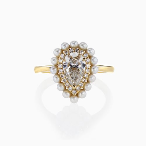 1.07ct Lab-Grown Diamond & Pearl Halo Engagement Ring in 18k Yellow Gold