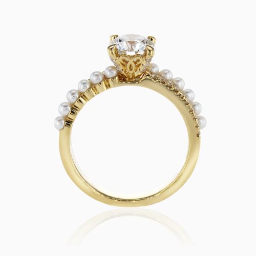 1.07carat Lab-Grown Diamond & Pearl Double Row Ring in 18k White Gold