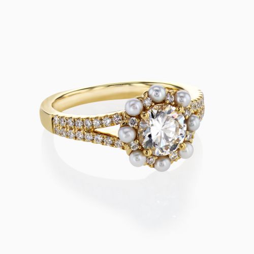 1.00-carat Lab-Grown Diamond Floral Halo Engagement Ring, 18k Yellow Gold