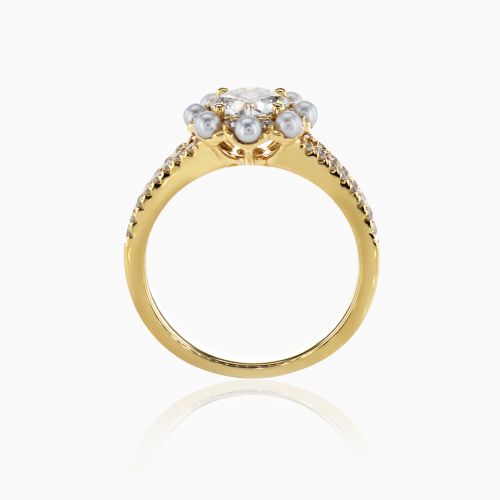 1.00-carat Lab-Grown Diamond Floral Halo Engagement Ring, 18k Yellow Gold