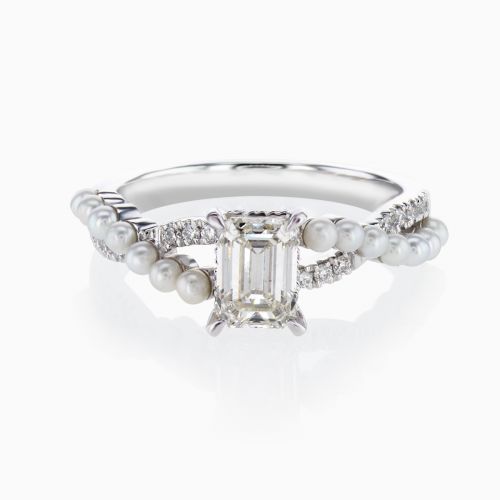 18k White Gold Twist Engagement Ring with  Lab-Grown Diamond & Pearl Accent
