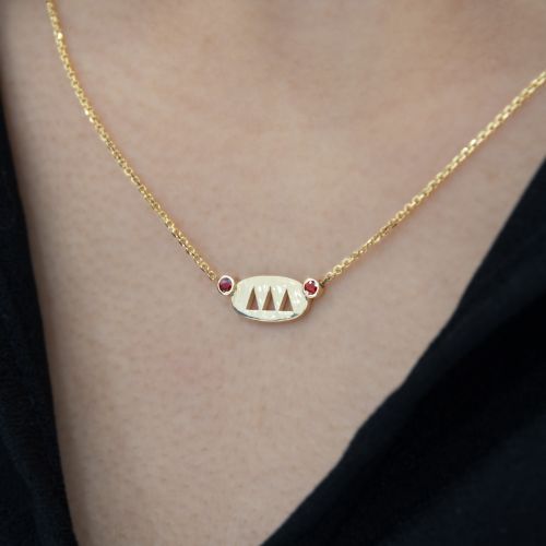Dino Lonzano Sorority Oval Necklace with Rubies, 14k Gold