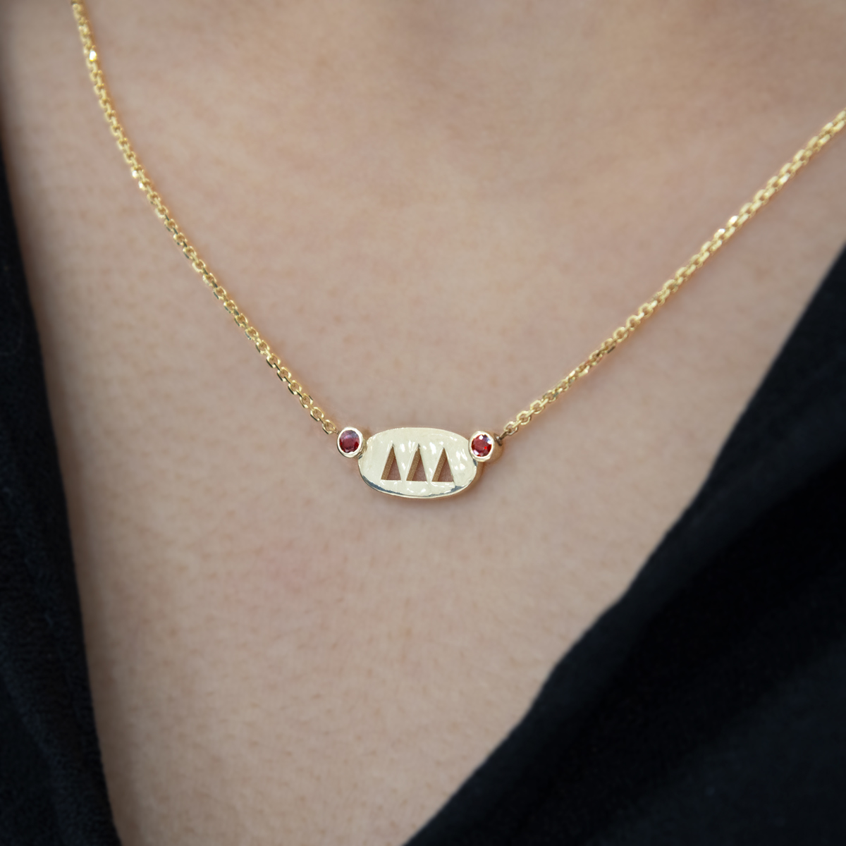 Dino Lonzano Sorority Oval Necklace with Rubies, 14k Gold