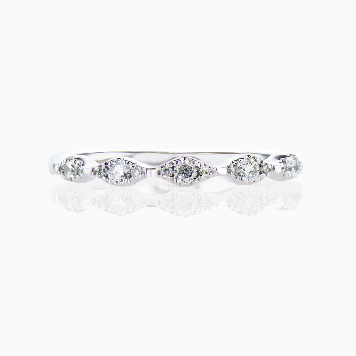 Lab-grown Diamond Scalloped Wedding Band, 18k White Gold