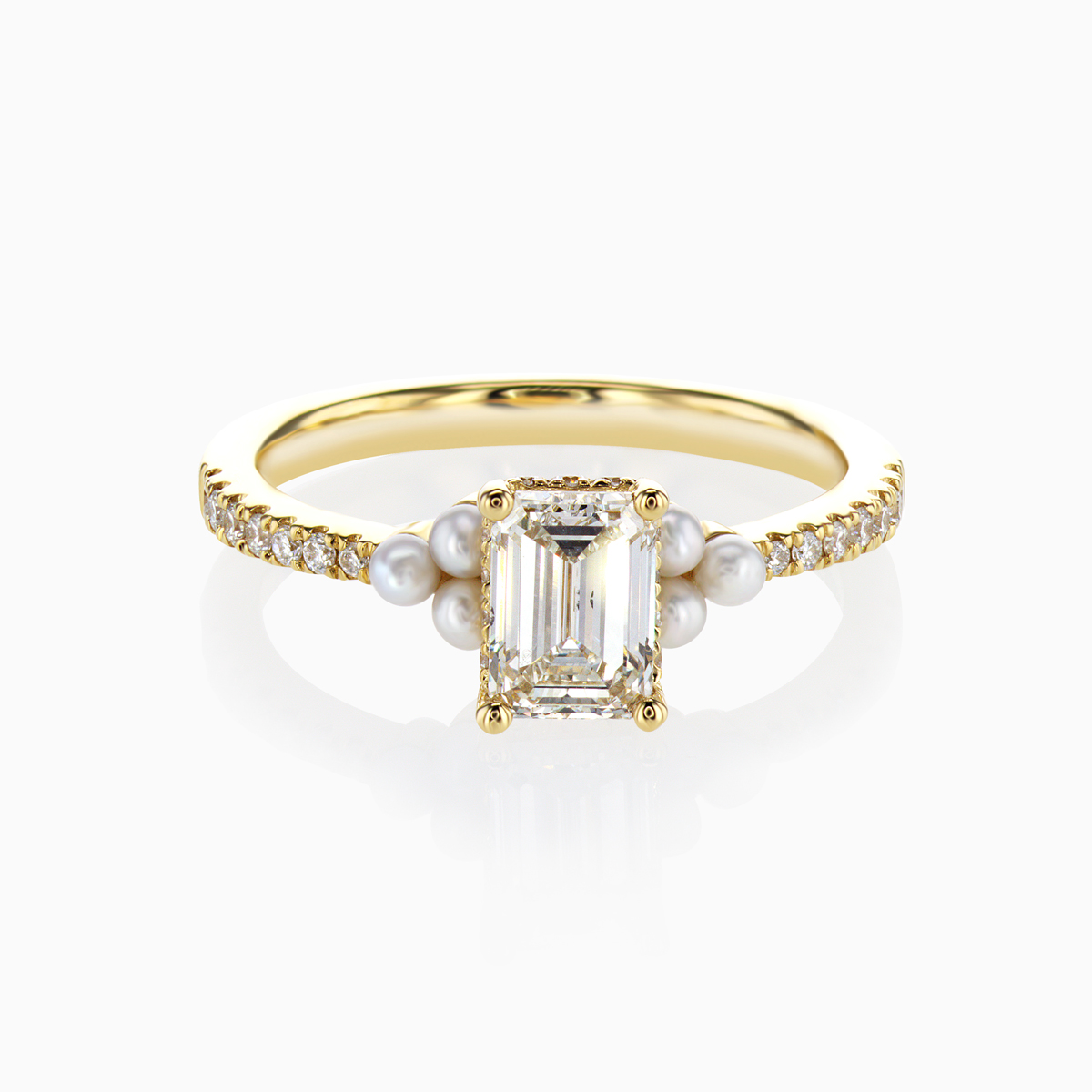 Pearl Accented Lab-grown Diamond Engagement Ring,18k Yellow Gold