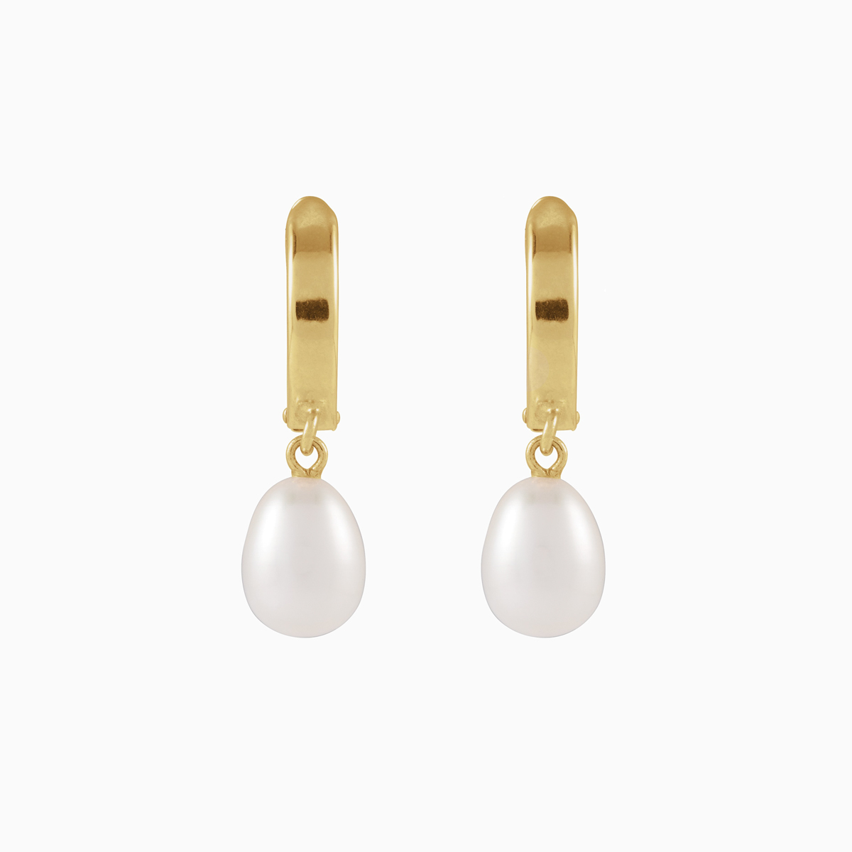 Pearl Teardrop Hoop Earrings, 14k Yellow Gold