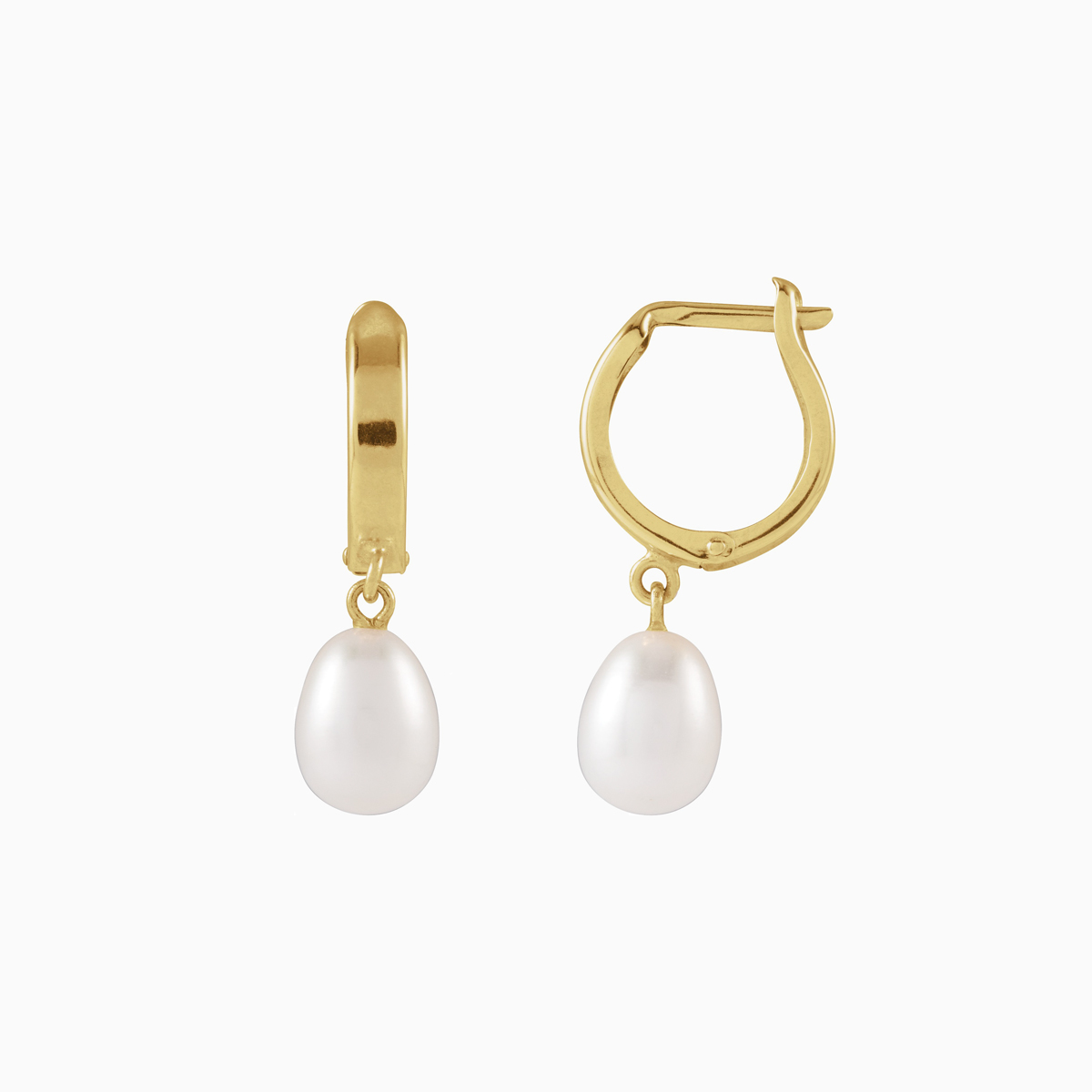 Pearl Teardrop Hoop Earrings, 14k Yellow Gold