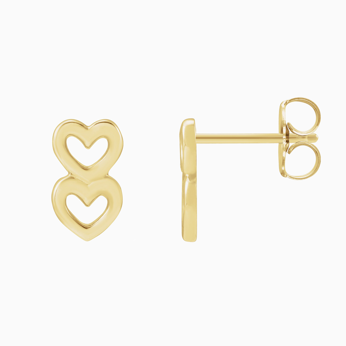 Double Hearts Earrings, 14k Yellow Gold