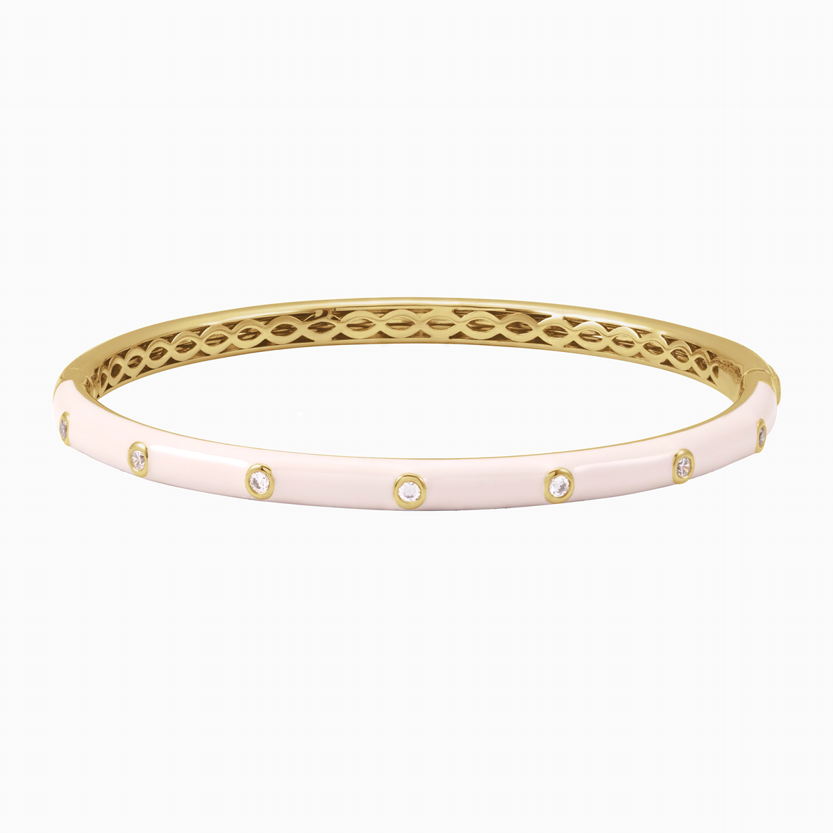 Natural Diamond & Pink Enameled Accented Bangle Bracelet, 14k Yellow Gold