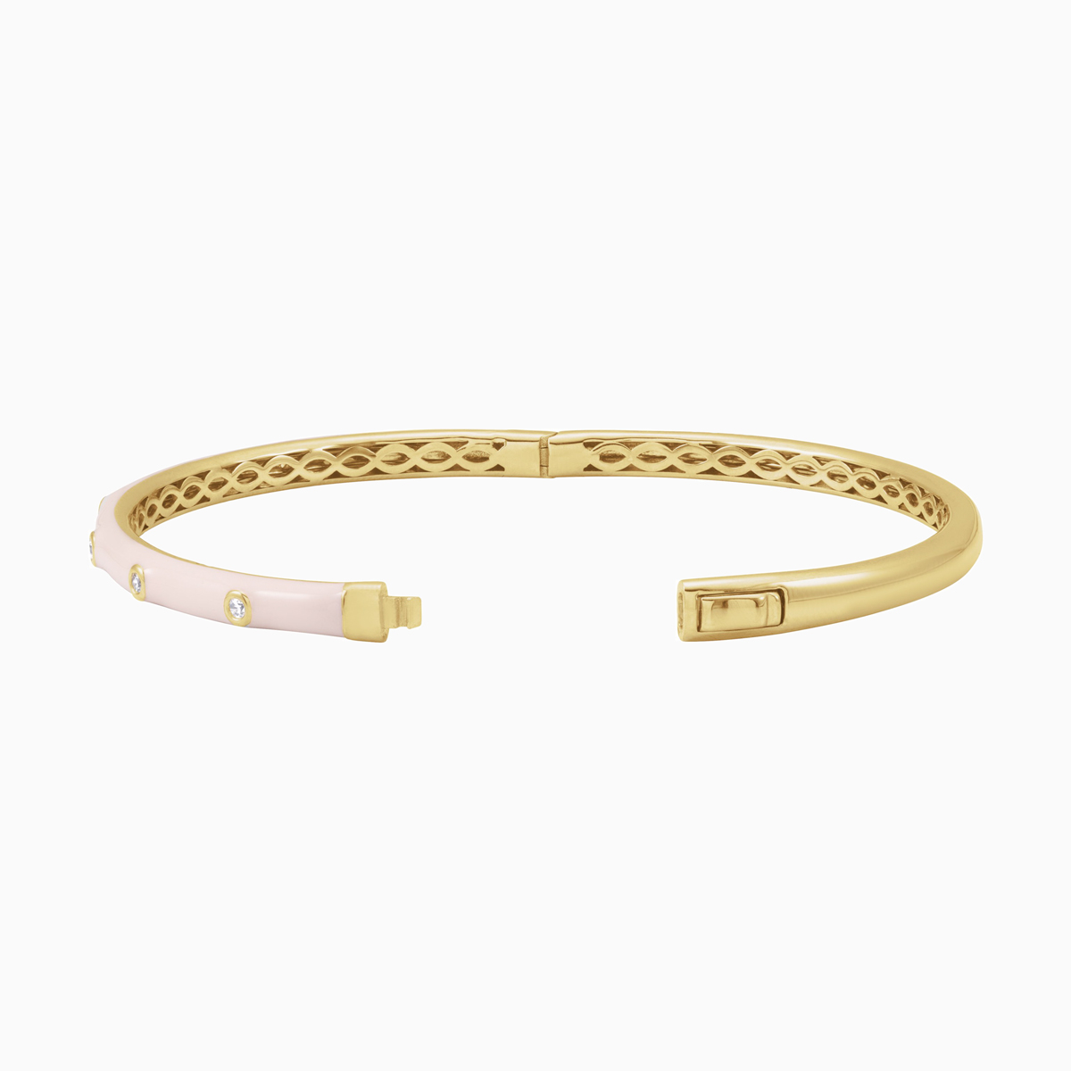 Natural Diamond & Pink Enameled Accented Bangle Bracelet, 14k Yellow Gold