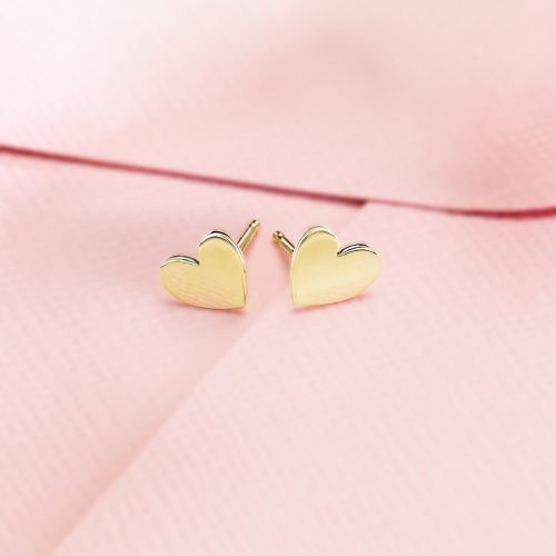 Asymmetrical Heart Stud Earrings, 14k Yellow Gold