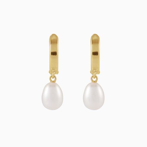 Pearl Teardrop Hoop Earrings, 14k Yellow Gold