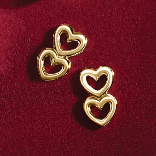 Double Hearts Earrings, 14k Yellow Gold