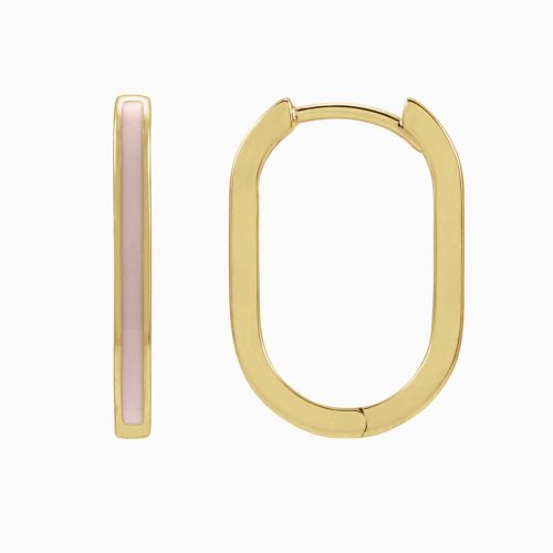 Pink Enameled Hoop Earrings, 14k Yellow Gold