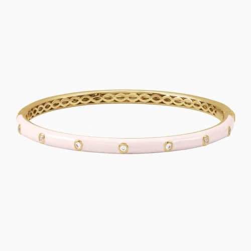 Natural Diamond & Pink Enameled Accented Bangle Bracelet, 14k Yellow Gold