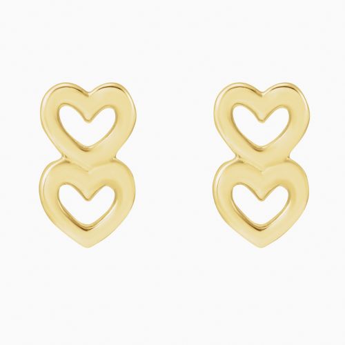 Double Hearts Earrings, 14k Yellow Gold