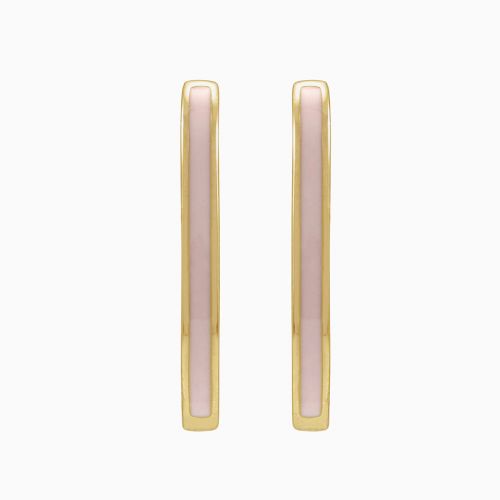 Pink Enameled Hoop Earrings, 14k Yellow Gold