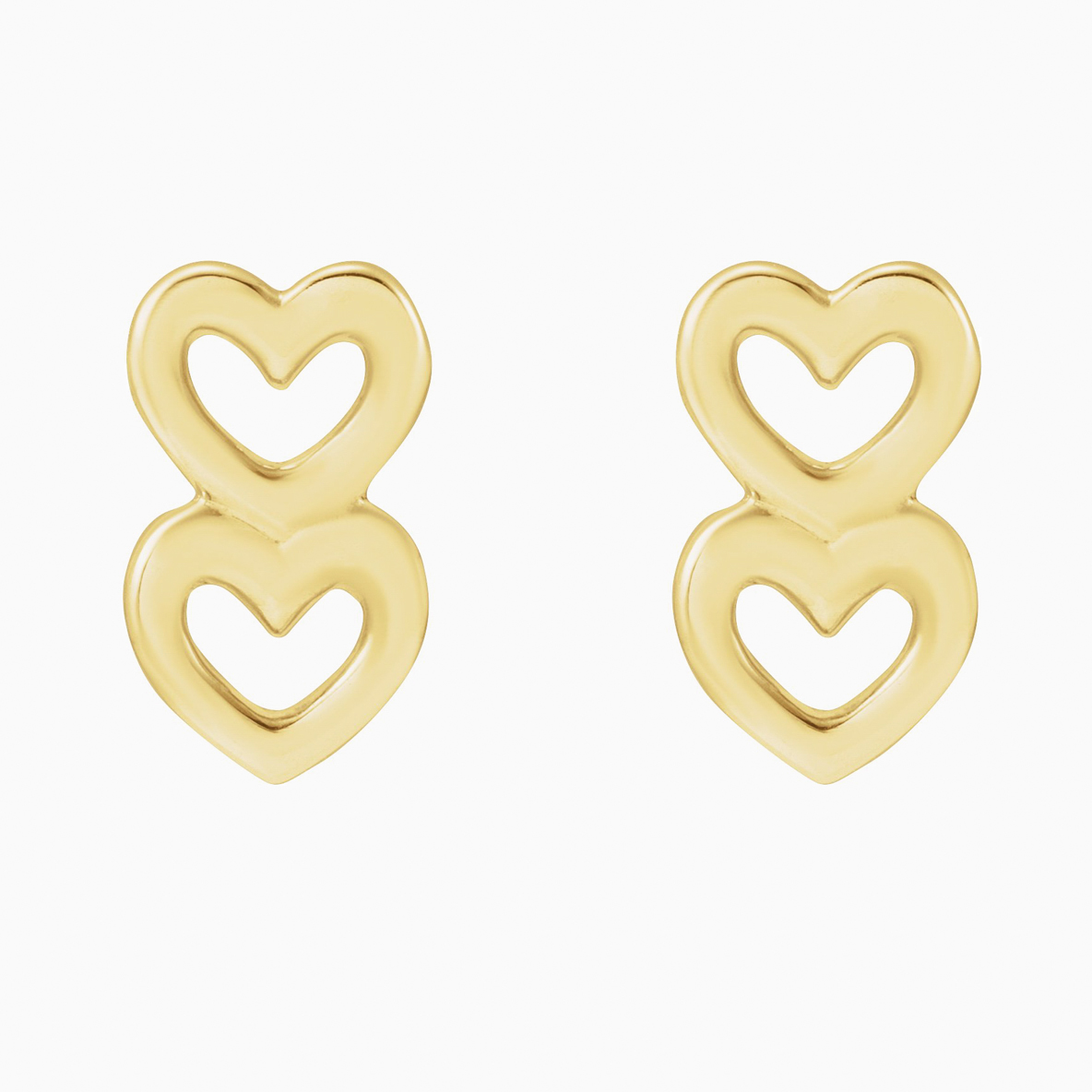 Double Hearts Earrings, 14k Yellow Gold