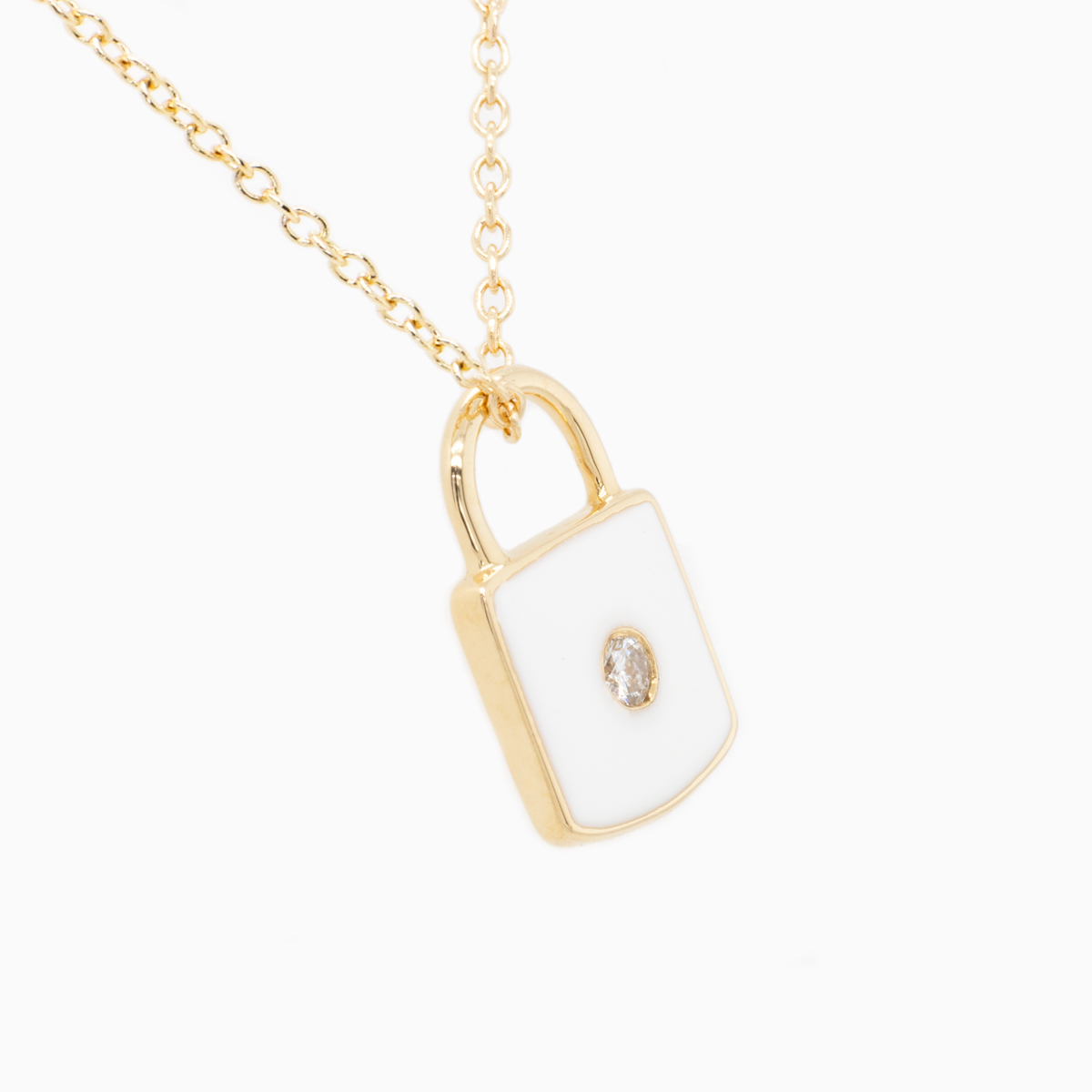 14k Gold Lock Pendant with Natural Diamond and Enamel Accents