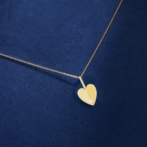Engravable Natural Diamond-Accented Heart Pendant with Chain in 14k Yellow Gold