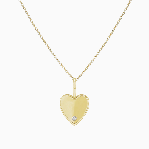 Engravable Natural Diamond-Accented Heart Pendant with Chain in 14k Yellow Gold