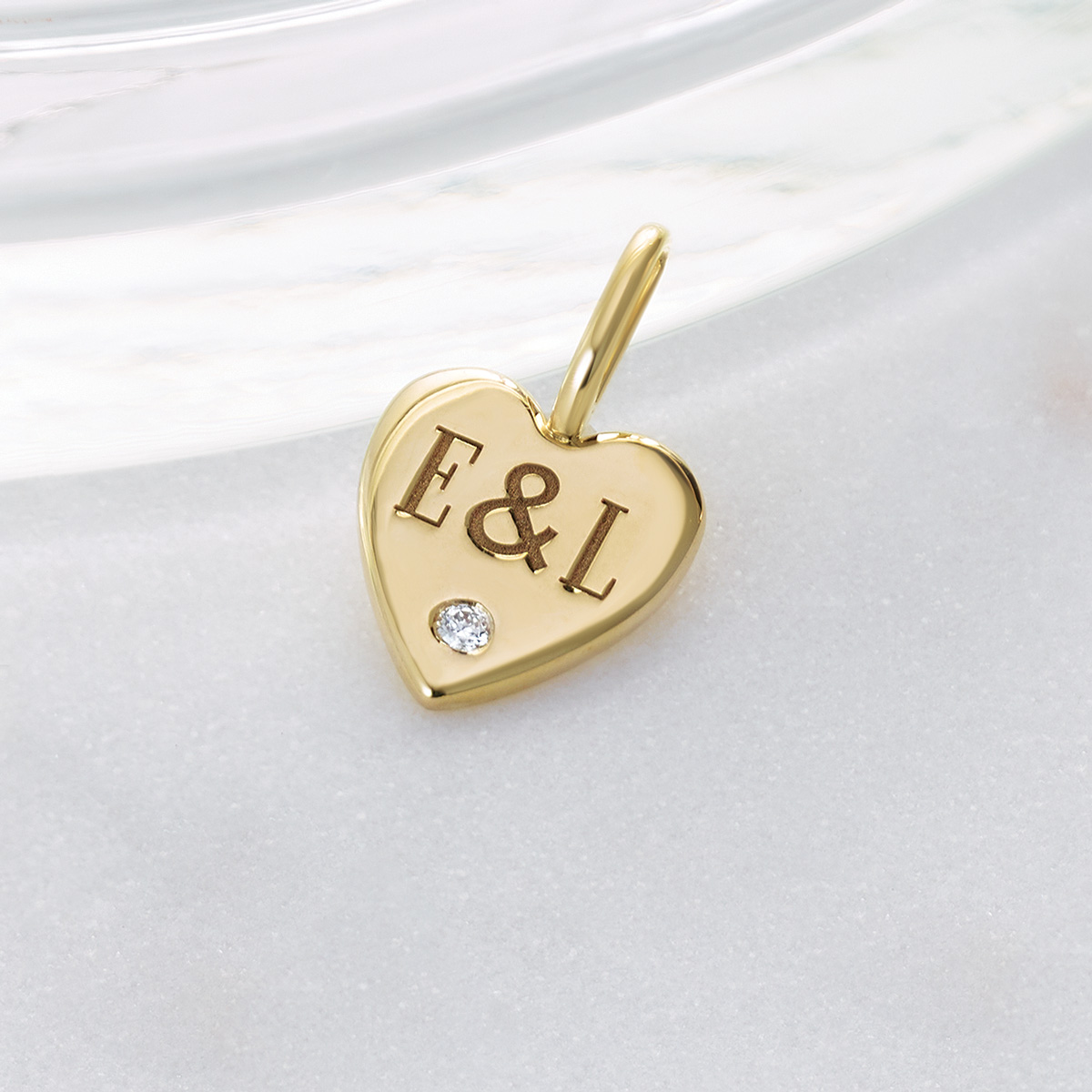 Engravable Natural Diamond-Accented Heart Pendant with Chain in 14k Yellow Gold
