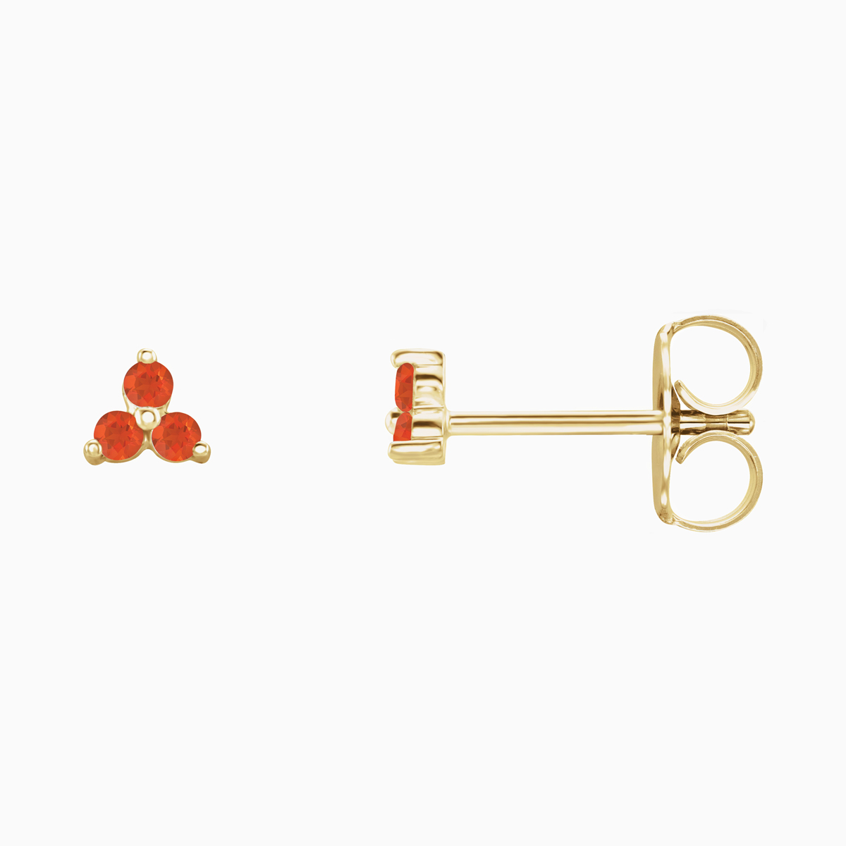 Natural Mexican Fire Opal Three Stud Earring, 14k Yellow Gold