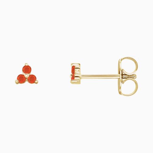 Natural Mexican Fire Opal Three Stud Earring, 14k Yellow Gold