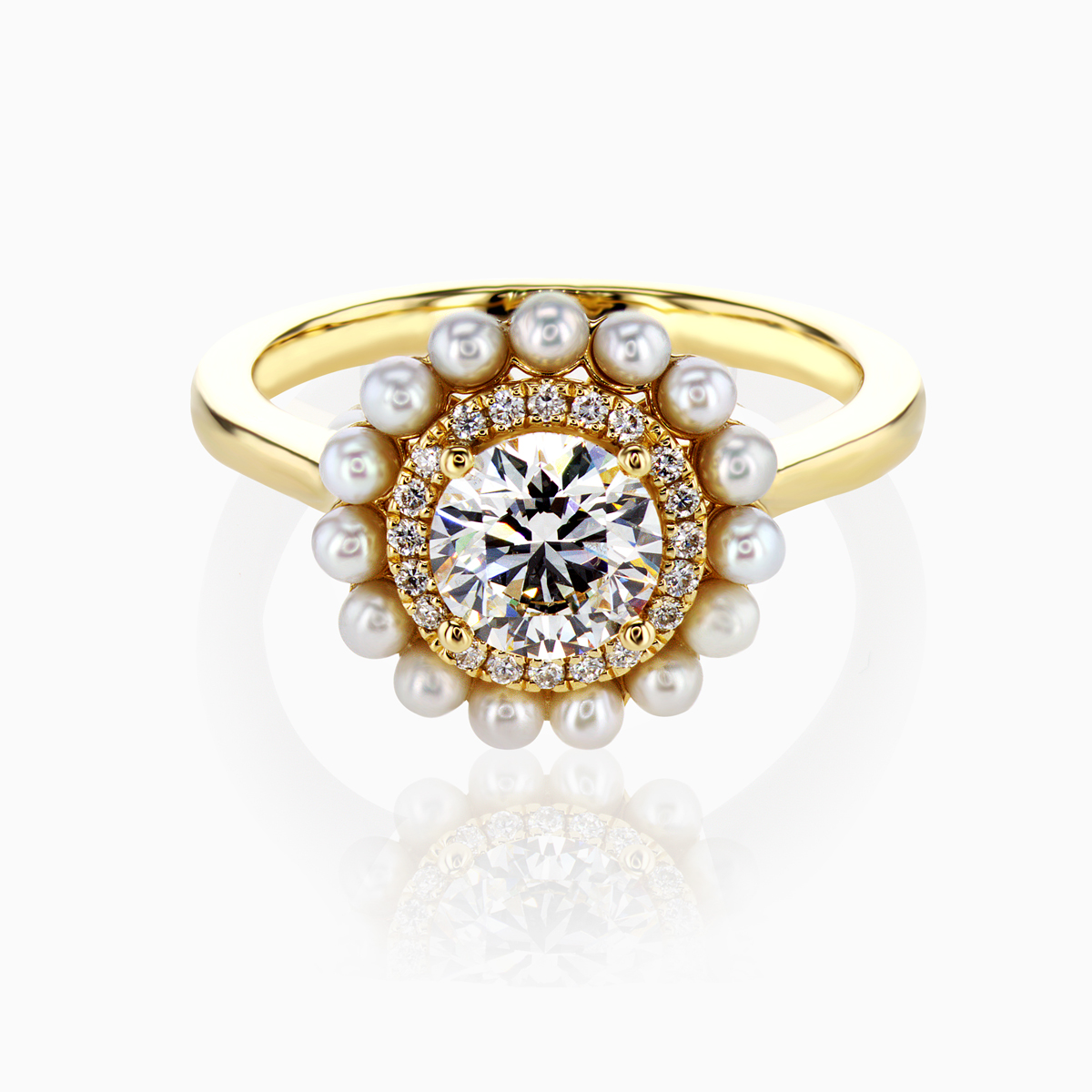 1-carat Lab-Grown Diamond & Pearl Halo Engagement Ring in 18k Yellow Gold